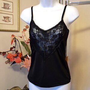 NWOT AP Black Lace Camisole Luxury Top Sexy Stretchy Tank Tops Slim Cami Top 4 S
